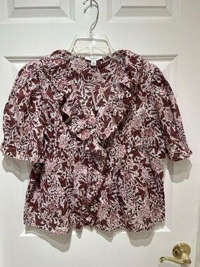 NWT Ann Taylor Weekend Collection Short Ruffle Sleeve Floral Blouse